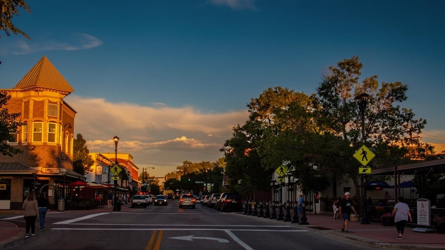 Mainstreet in downtown Parker, Colorado at golden hour